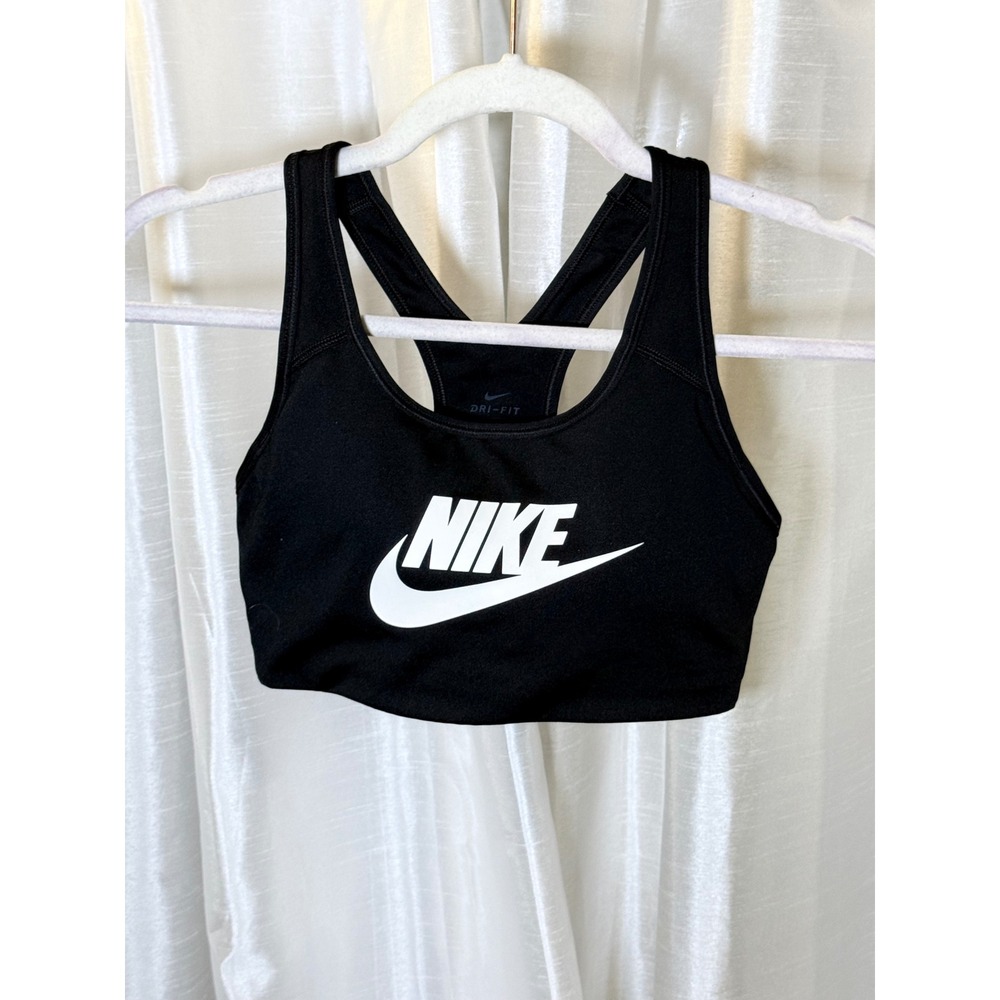 Nike Sports Bra Womens Medium Black Dri-FIT Racerback Futura Logo 375833-010